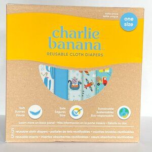 Charlie Banana 5-pack reusable diapers, one size, includes inserts, blue, NIB